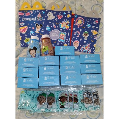 McDonald's Happy Meal Disneyland 70th Anniversary 2025 Lot of 13 Toys + Boxes + Milk Jugs + Apple Wrappers