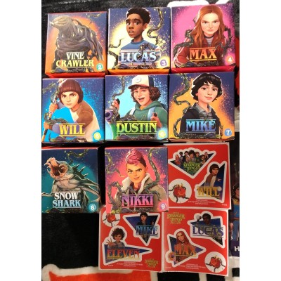 McDonald's Happy Meal Stranger Things: Tales From '85 Near-Complete Lot of 9 Toys/Book + Stickers + Boxes + Apple Wrapper