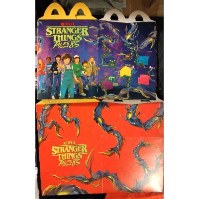McDonald's Happy Meal Stranger Things: Tales From '85 Near-Complete Lot of 9 Toys/Book + Stickers + Boxes + Apple Wrapper