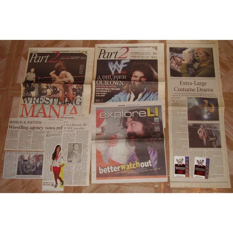 Lot of 8 WWF WWE Wrestling Articles inc Chris Benoit Obituary